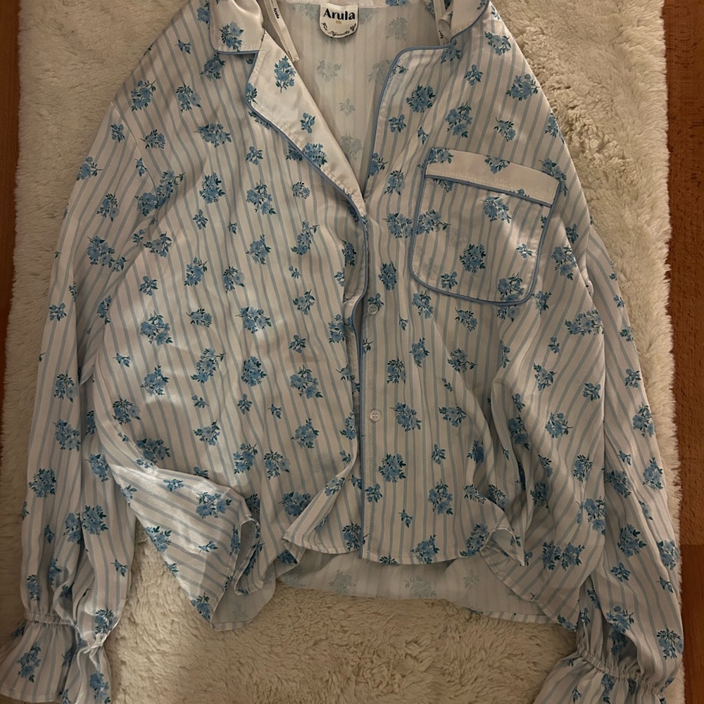 ARULA White and Blue Floral Shirt
